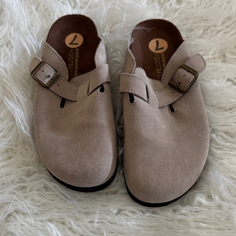 White Mountain Beige Suede Buckle Clogs - Picture 6 of 7